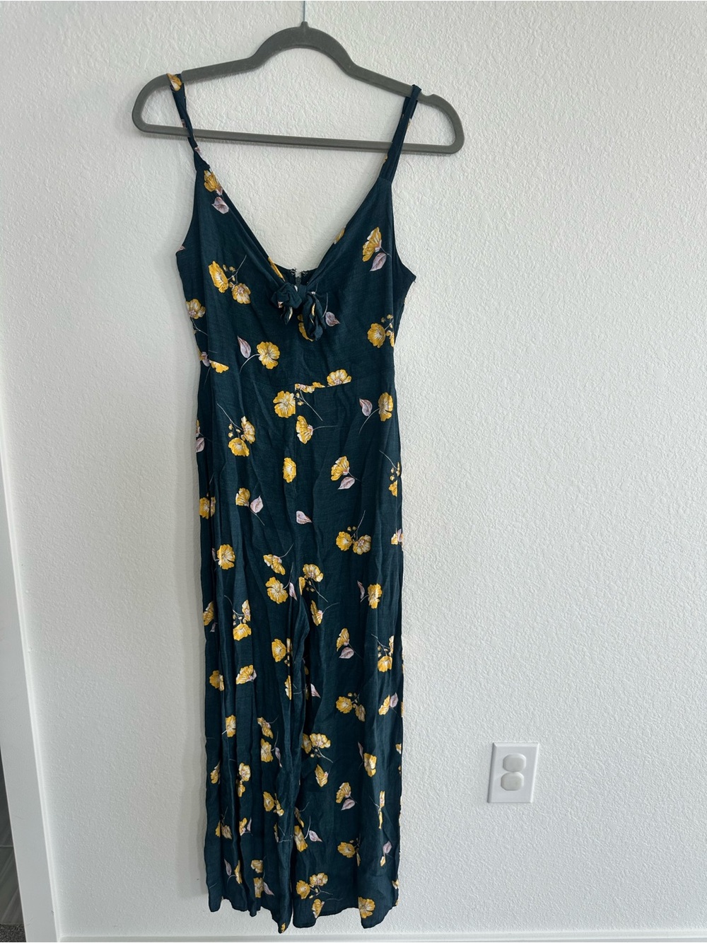 All in Favor Dark Green Floral Tie-Front jumper